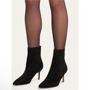 Veronica Beard Chocolate Brown Suede heeled boot with python heel detail $495